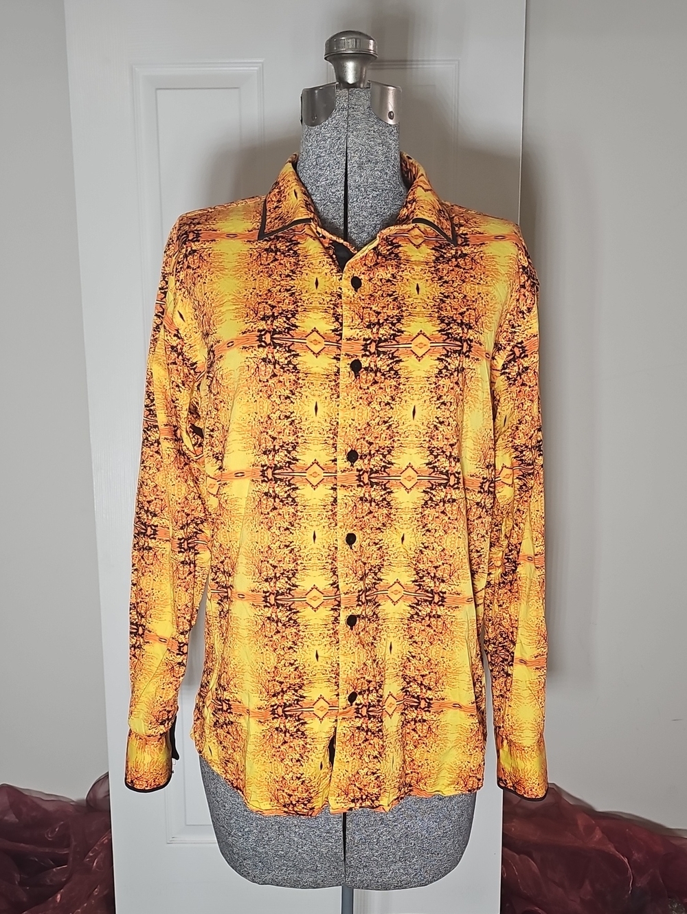 Barabas Bold Print Long Sleeve Button Up Shirt Size L